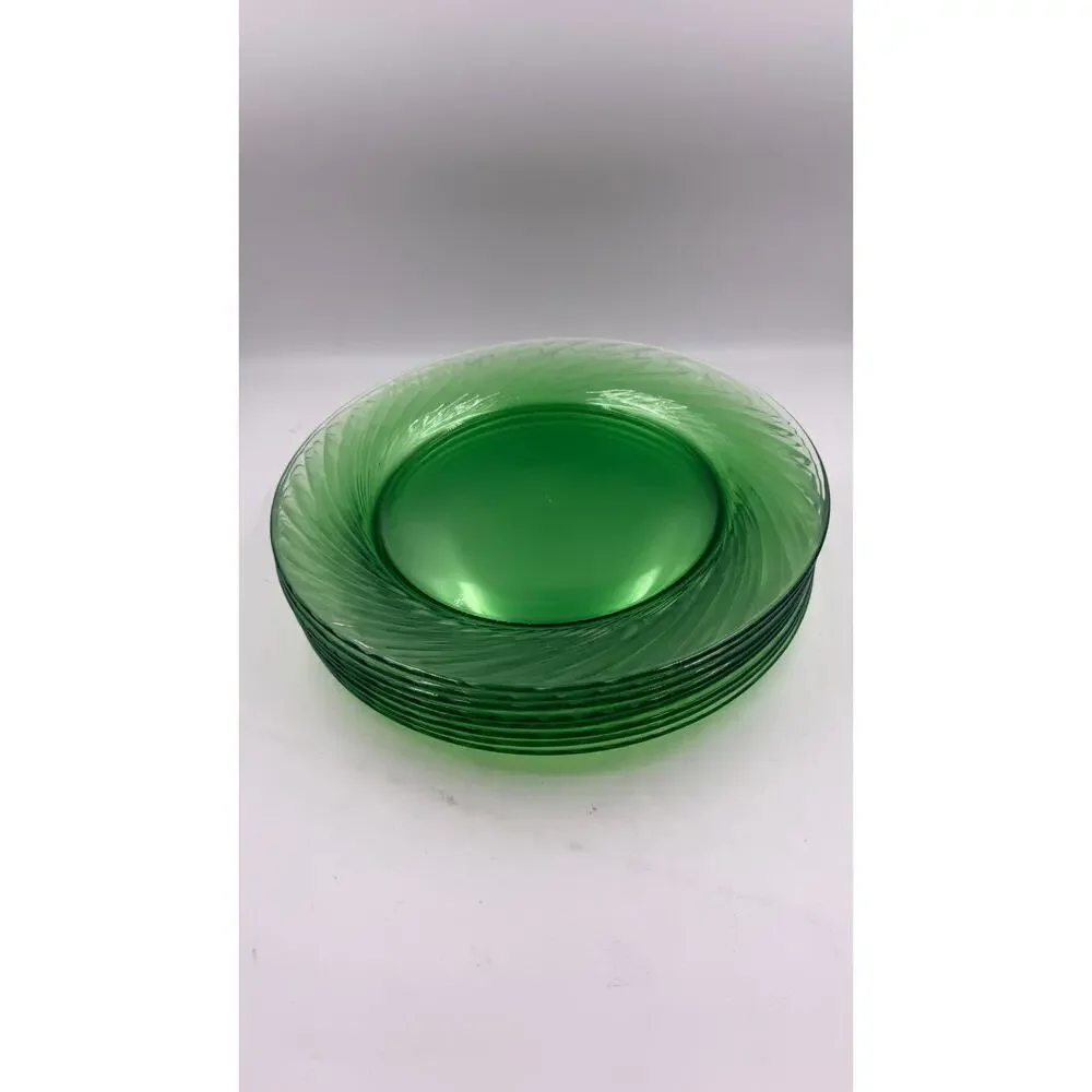 Pyrex Festiva Spring Green Swirl Rim Glass Dinner Plates 12